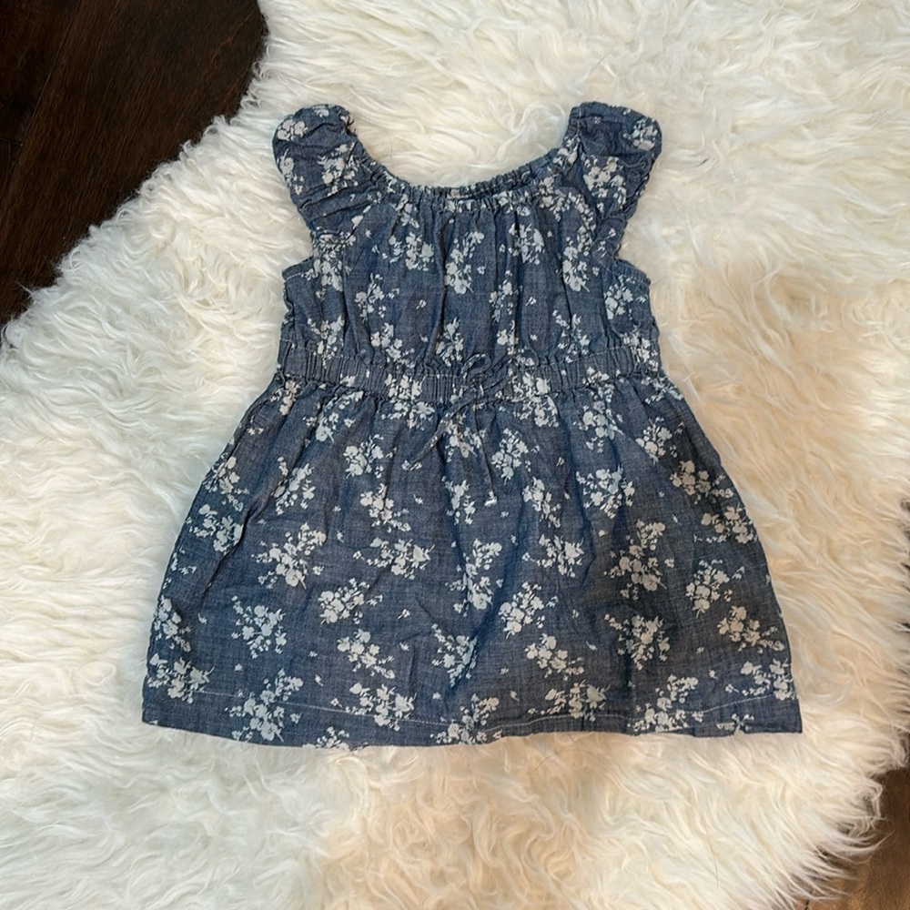 Denim, flower print dress for baby girl size 12-18 months